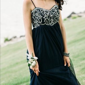 David’s Bridal Navy Ballgown w/ Beaded Top